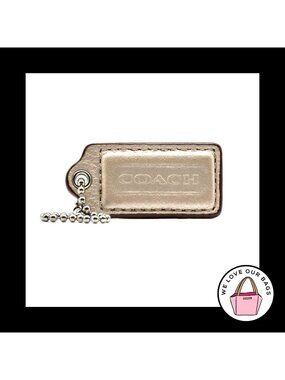 2" Medium COACH Pearl Beige Leather Nickel Key Fob Bag Charm Keychain Hang Tag